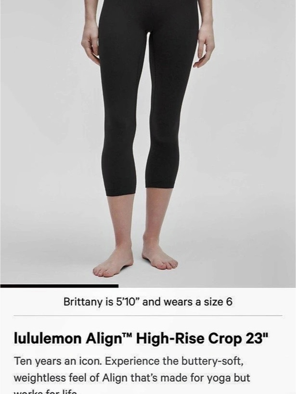 lululemon Align High-Rise Crop 23" Black Size 12 Like New